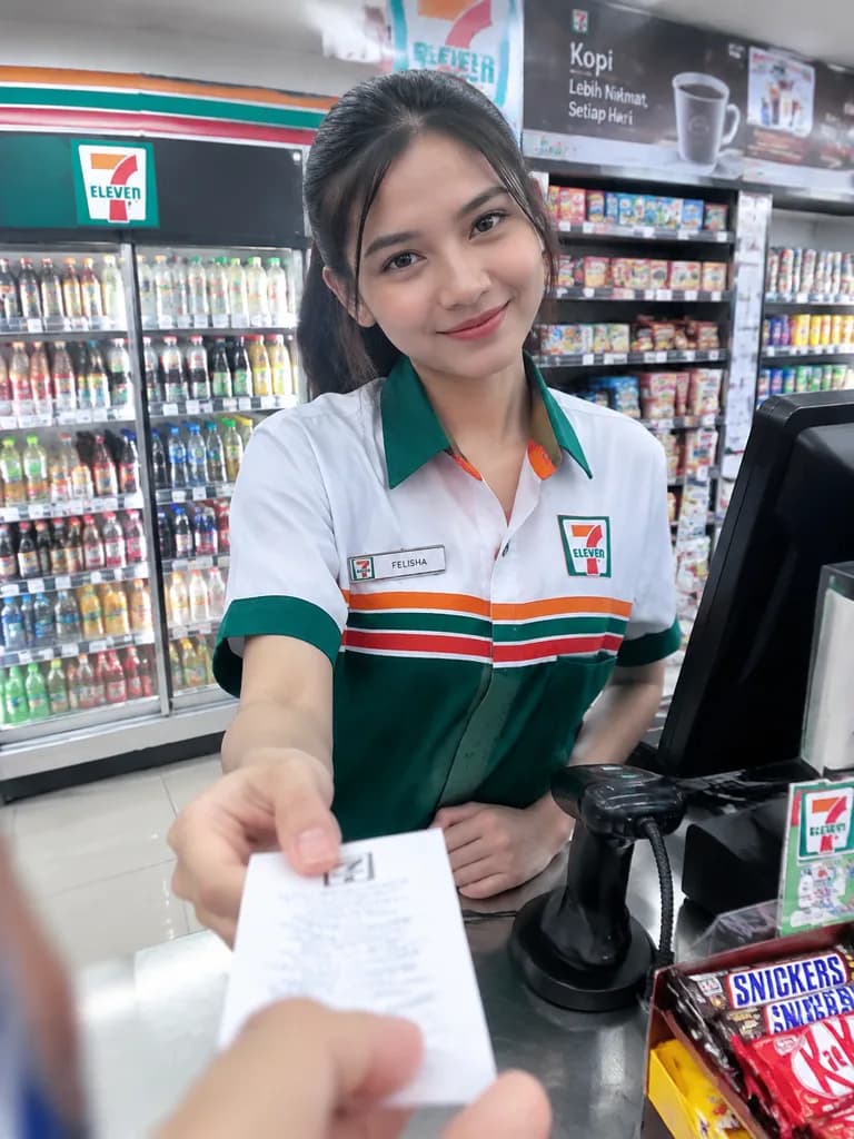 收銀台前的便利商店店員隨拍