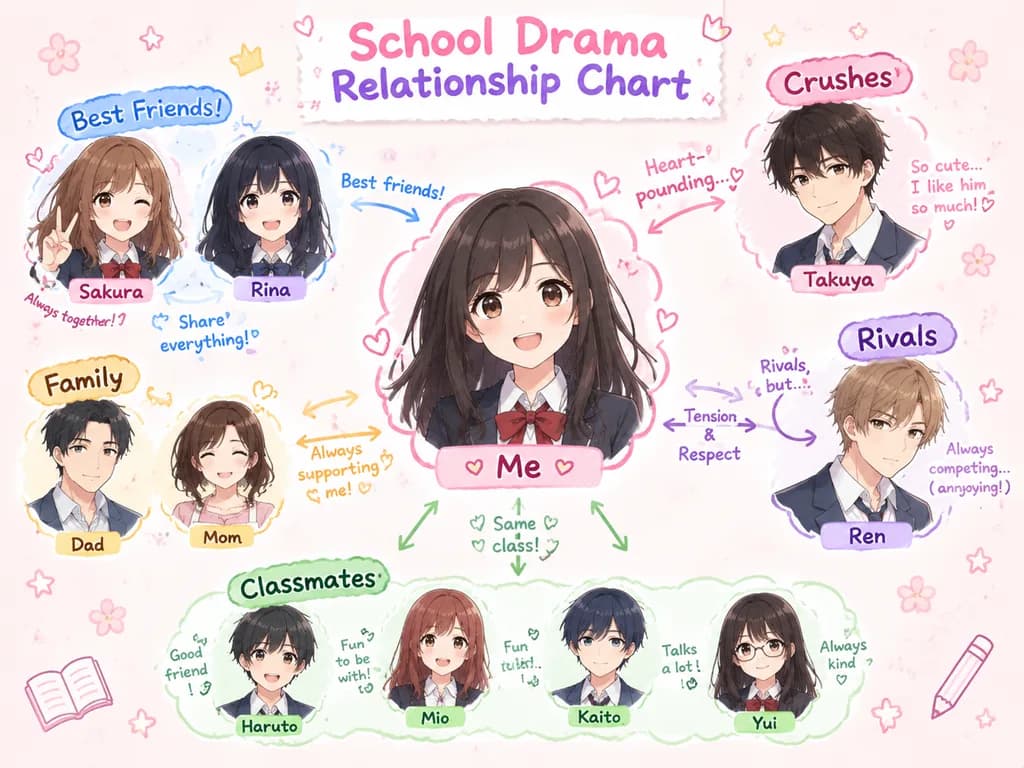 学園ドラマ風キャラクター相関図