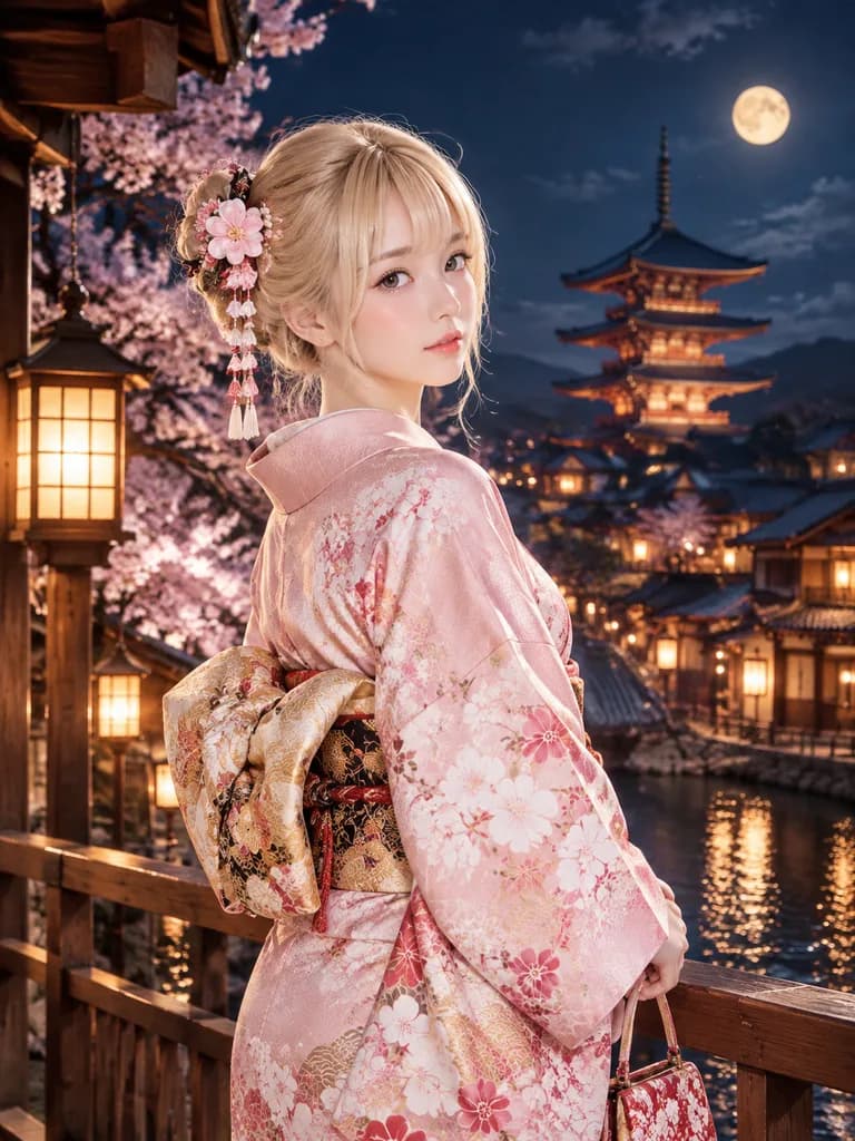 Character in Kimono at Kyoto Night