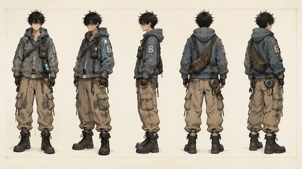 Five-View Scavenger Boy Character Sheet