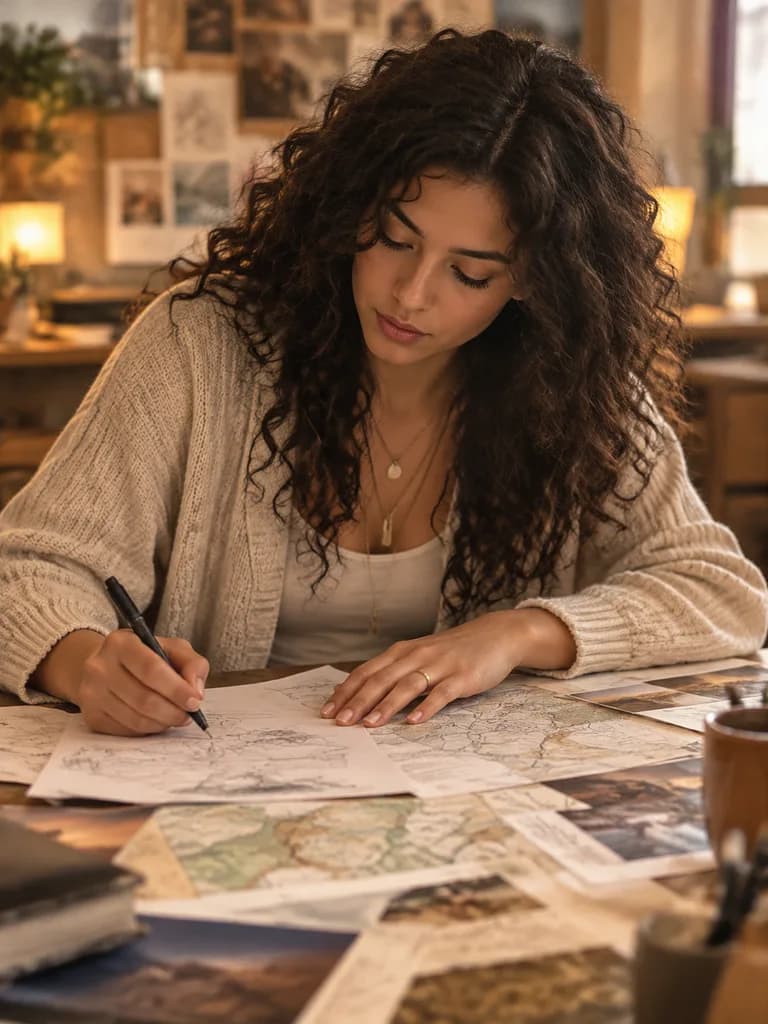 Modern Woman Sketching at Studio Worktable