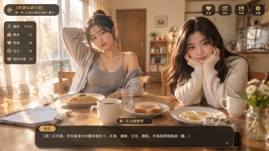 Breakfast Scene Dating Sim Interface