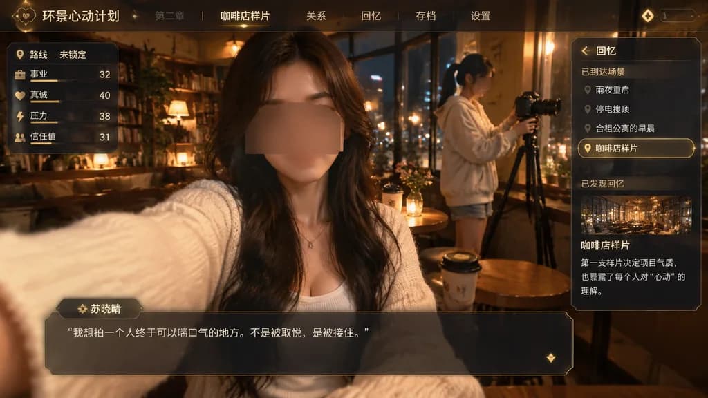 Interactive Romance Game Café UI Mockup