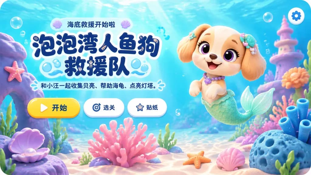 Mermaid Puppy Undersea Game Start Screen