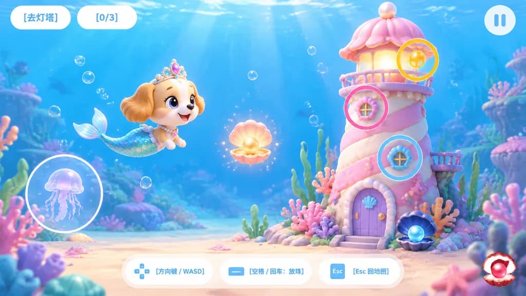 Pastel Mermaid Puppy Underwater Game UI