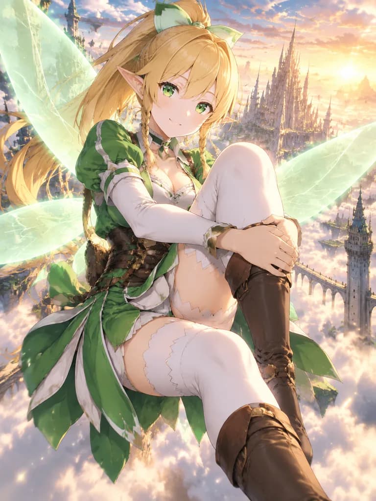 夕空に佇む妖精エルフの少女アニメイラスト