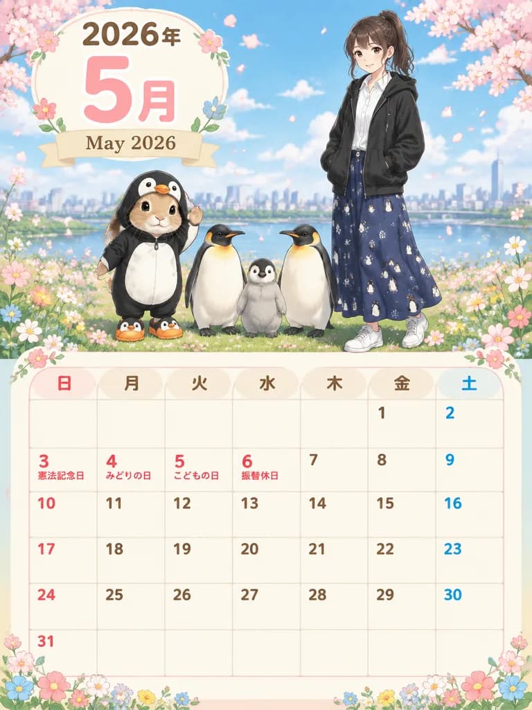 Illustrated May 2026 Spring Calendar Poster