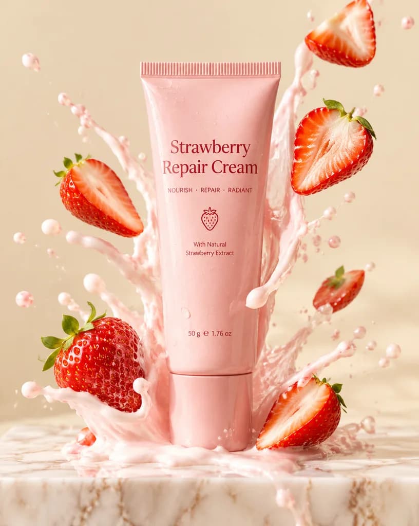 Skincare Tube with Flying Fruit Splashes