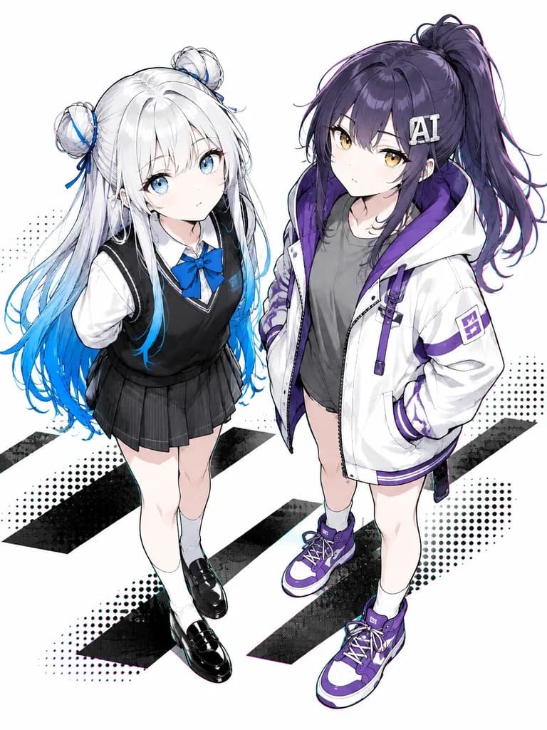 街頭潮流雙人動漫少女