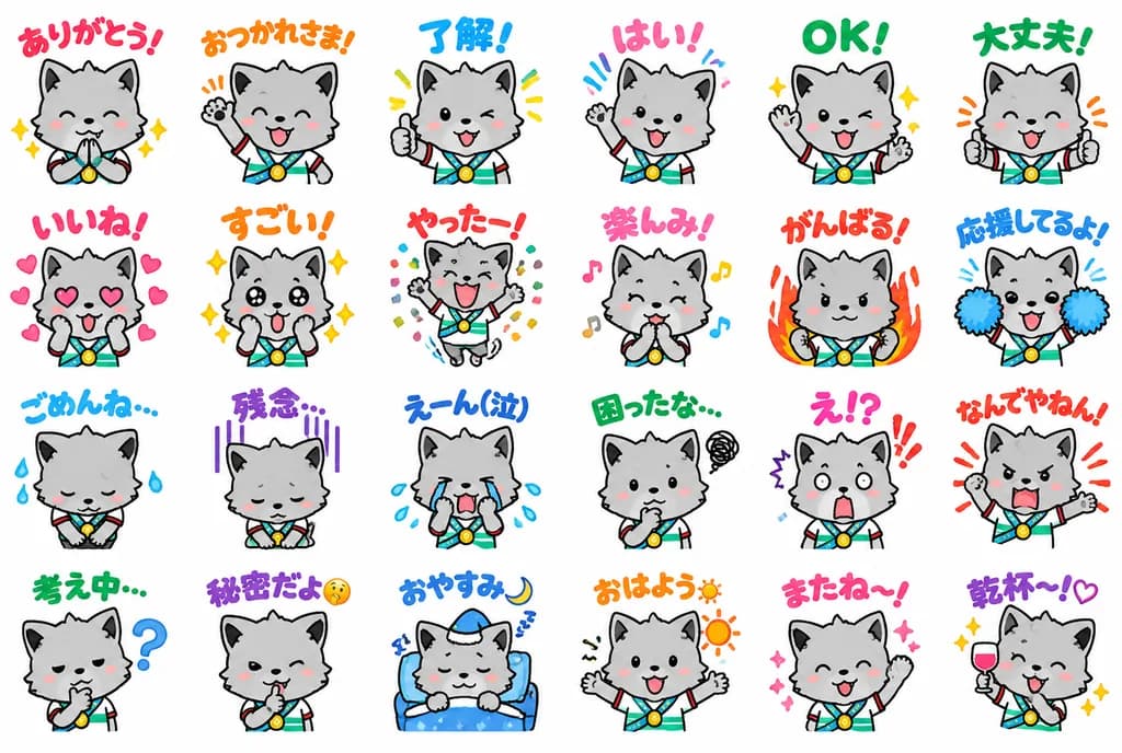 Kawaii Mascot LINE Sticker Sheet Grid