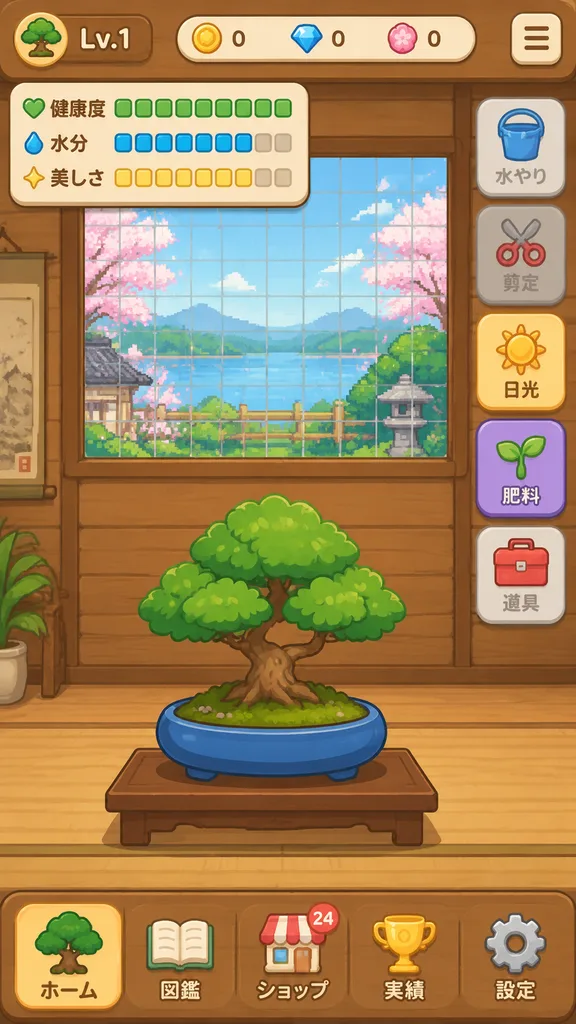 Bonsai Mobile Game UI Mockup