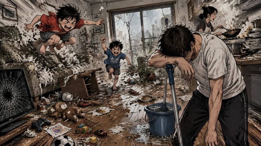 Chaotic Family Holiday Manga Illustration