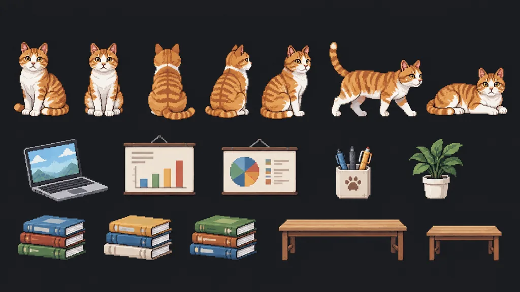 Folha de Sprites Pixel Art de Gato e Mesa