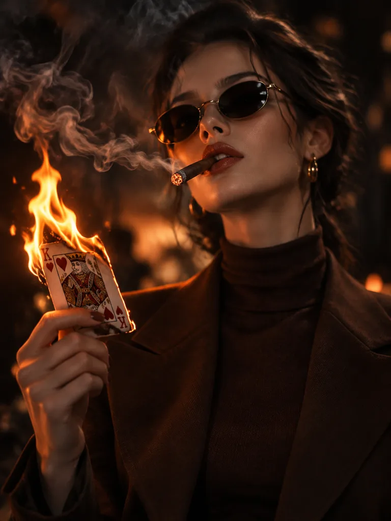 Moody Noir Cigar and Flame Portrait