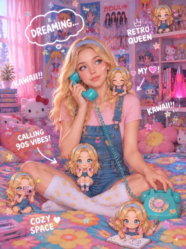 Y2K Kawaii Retro Bedroom Illustration