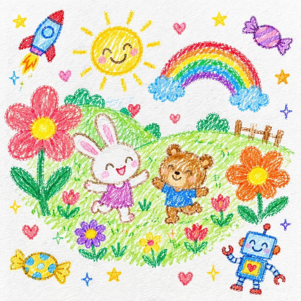素朴な子どものクレヨン画リライト