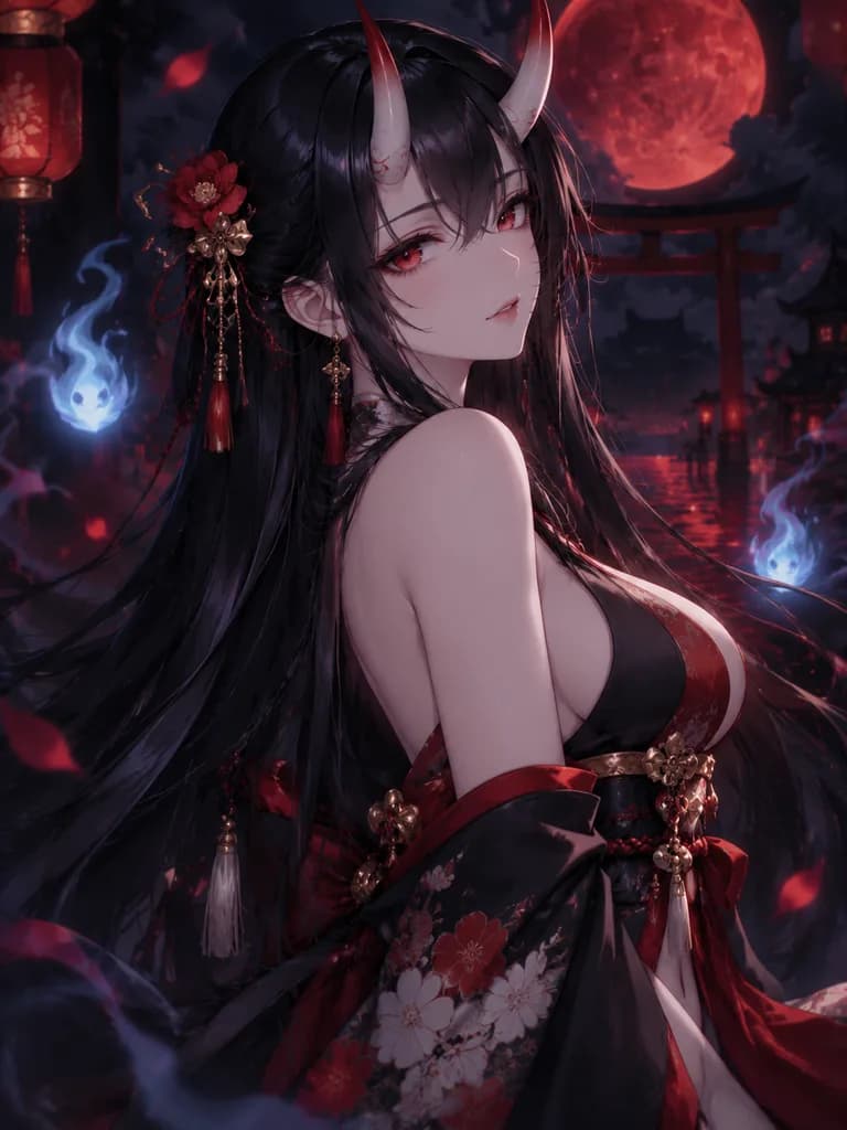 ファンタジーアニメ風 鬼娘の肖像