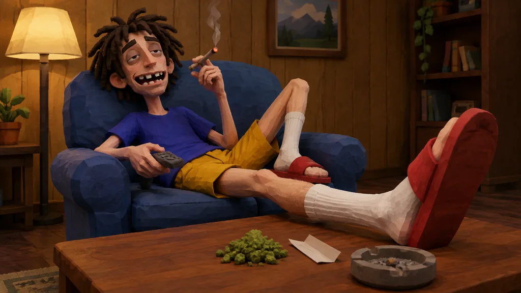 Low-Poly Cartoon Slacker in Armchair