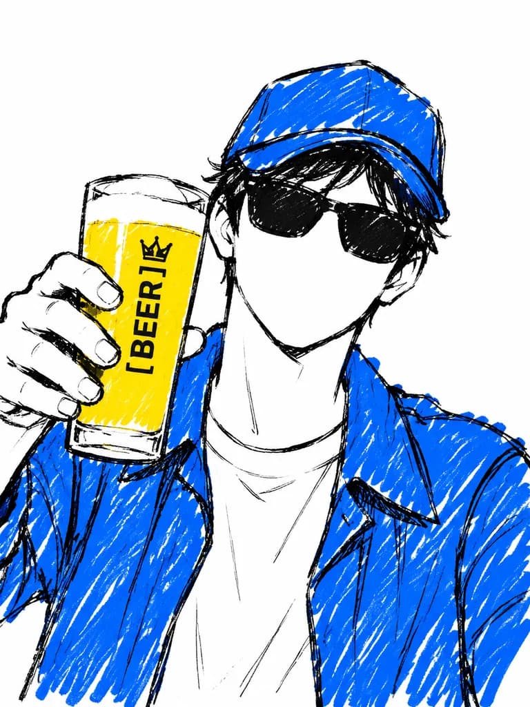 손그림 낙서 스타일 맥주 셀카 초상화
