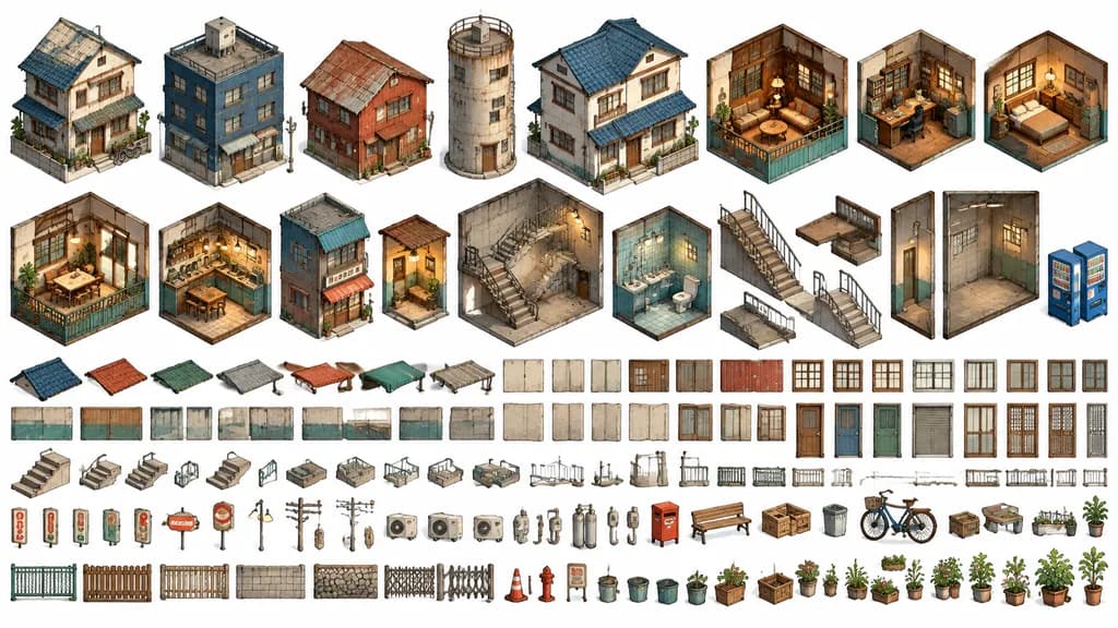 Retro Urban Exploded Asset Sheet