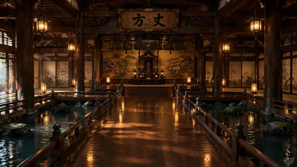 シネマティックな日本寺院の内観