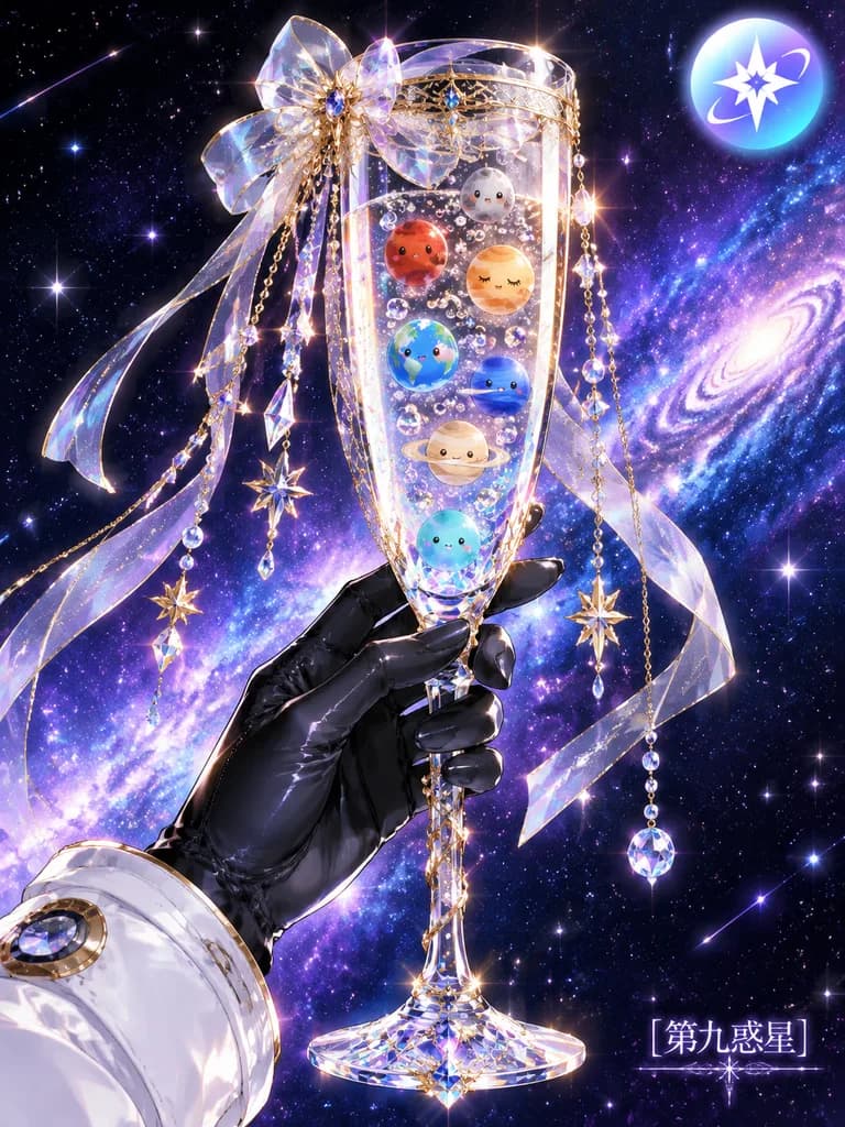 Chibi Planets in Celestial Champagne Flute