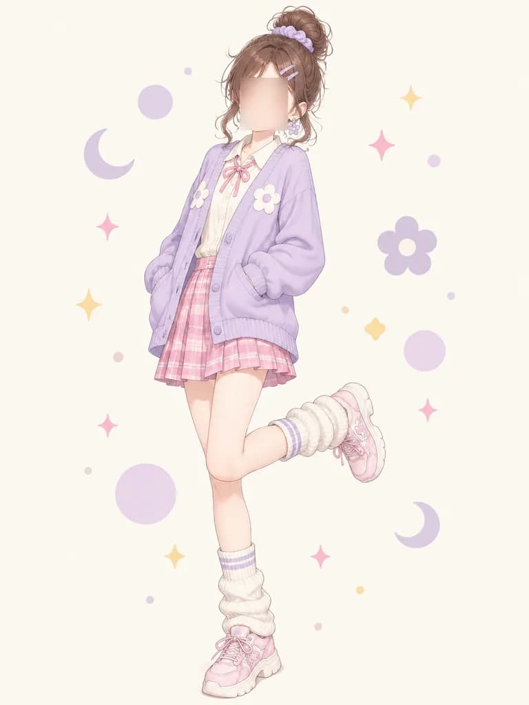 Ilustración de Chica de Moda Pastel Kawaii