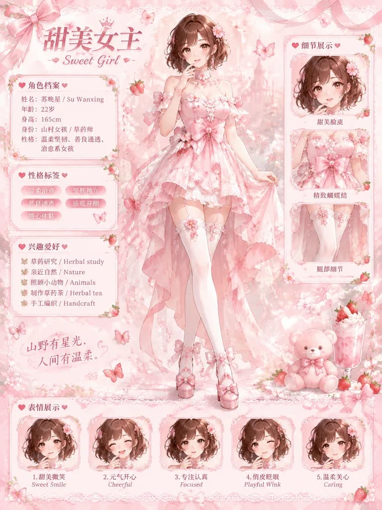 Pastel Pink Anime Character Profile Sheet