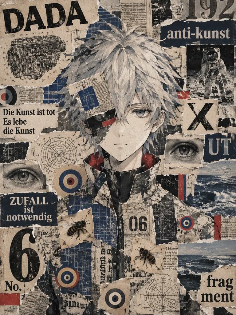 Dadaist Anime Mixed Media Collage Portrait