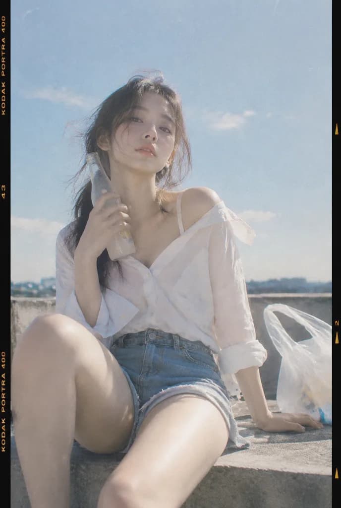 여름 옥상 노스탤직 필름 인물 사진
