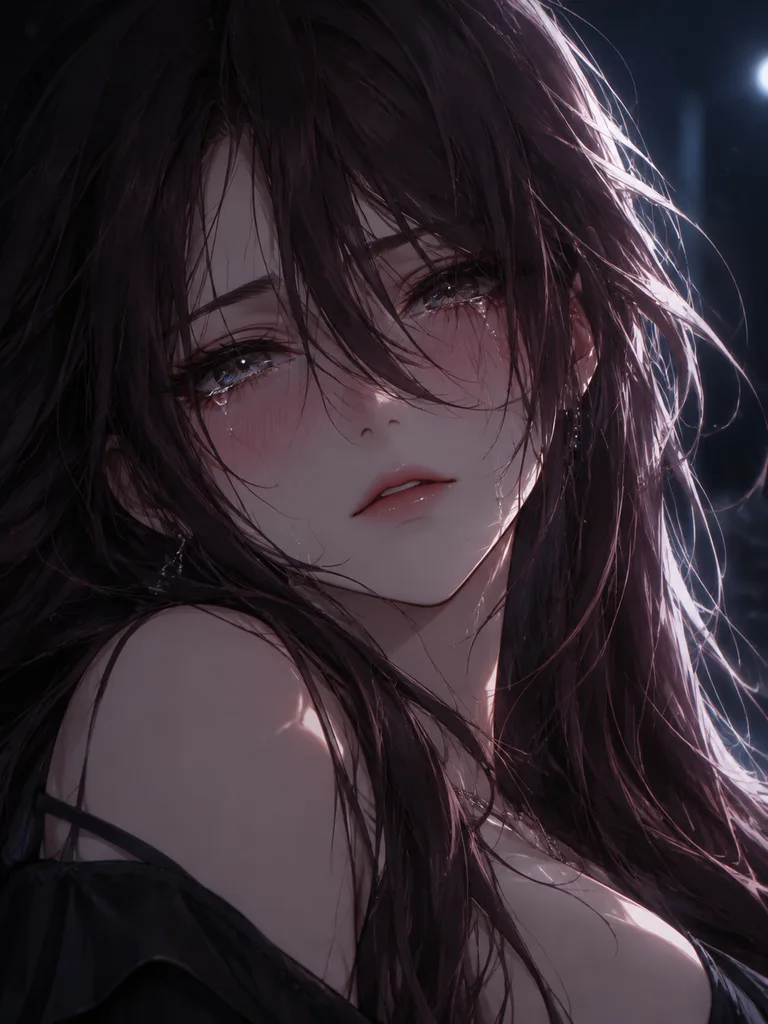 Tearful Woman Night Cinematic Portrait
