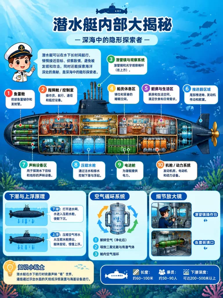 Affiche Éducative d'un Sous-Marin en Coupe