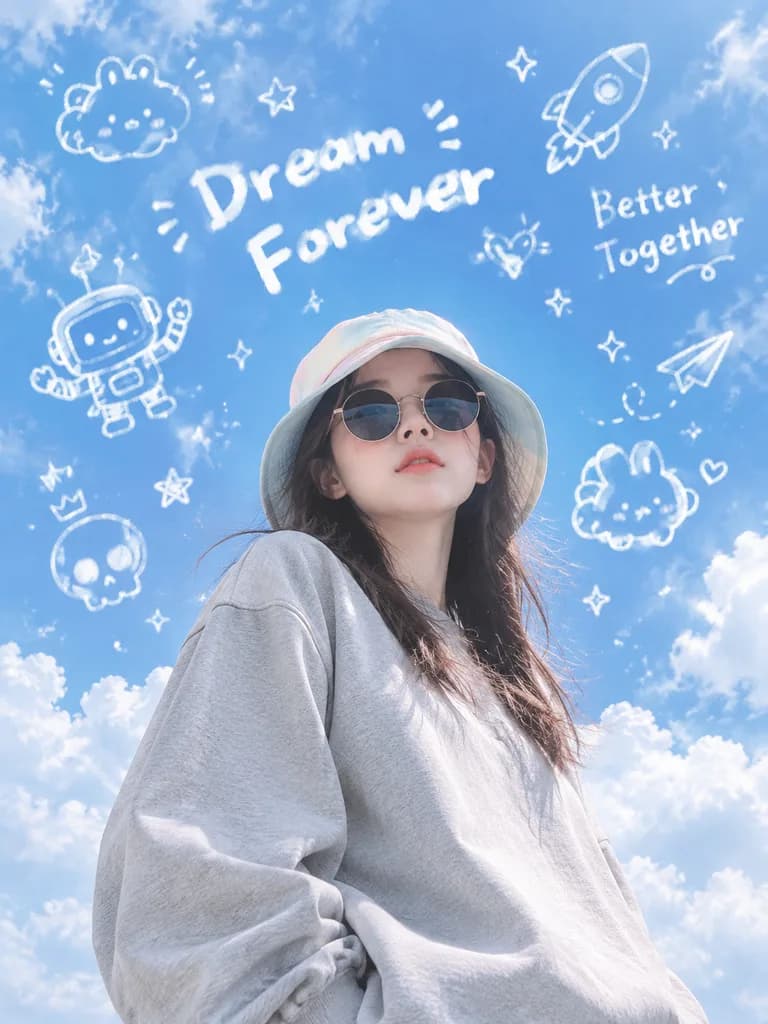 Low-Angle Doodle Overlay Sky Portrait