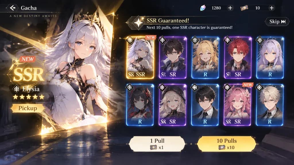 Mobile Game Gacha Screen Interface