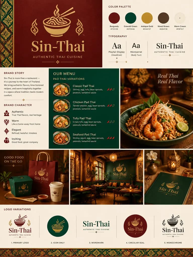 タイ料理レストランのブランド設計ボード