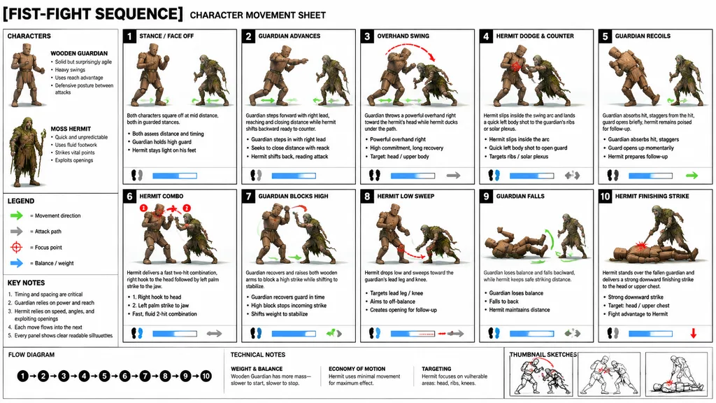 Fight Choreography Character Movement Sheet