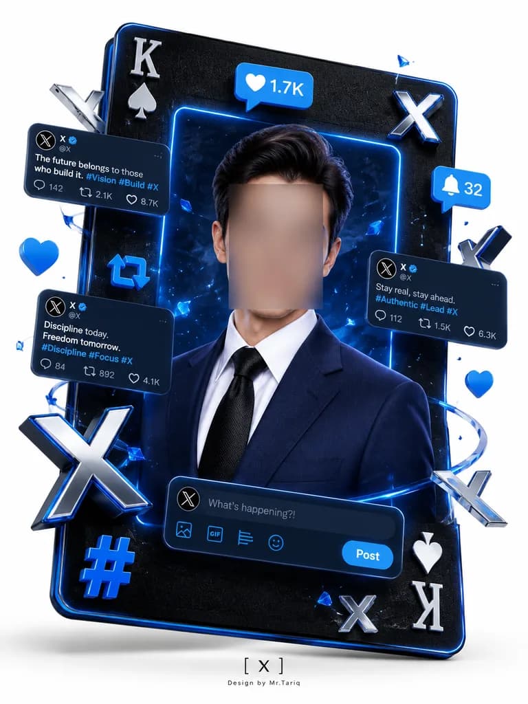 3D Social Media Playing Card Poster