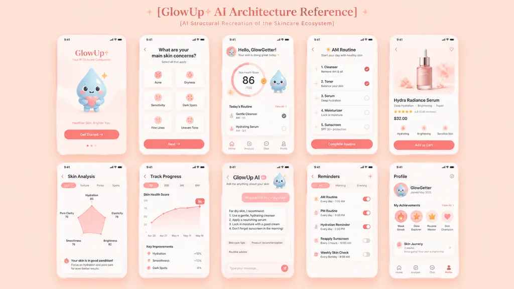 Skincare App UI Architecture Board