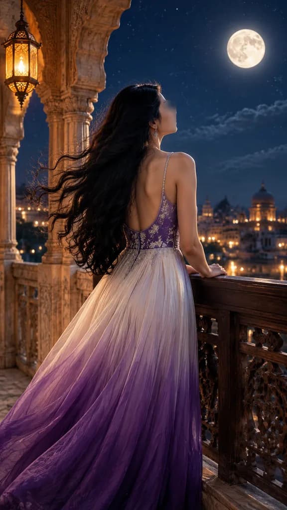 Moonlit Balcony Woman Night Portrait