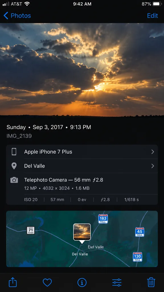 iPhone Photos App Metadata Screen