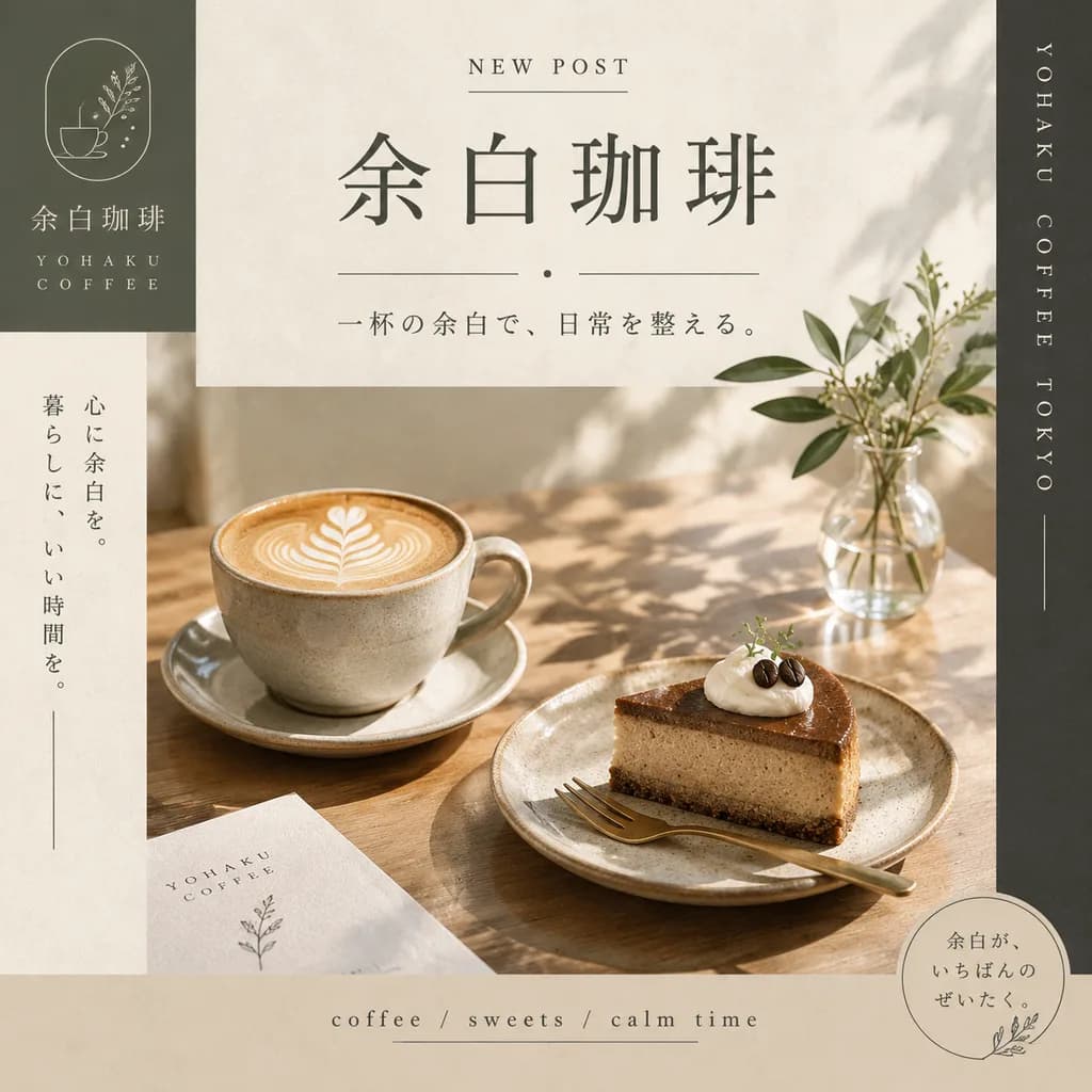 ミニマルな和風カフェ告知ポスター