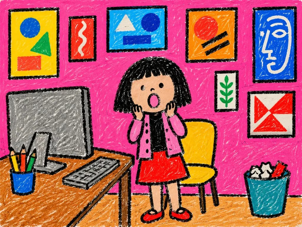 素朴なクレヨン画のアトリエカートゥーン