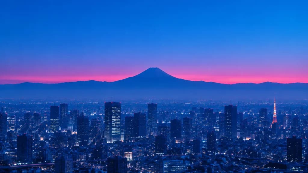 Blue Hour Skyline and Mountain Silhouette
