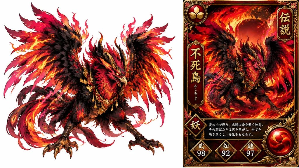 Mockup de carta colecionável de yokai fênix