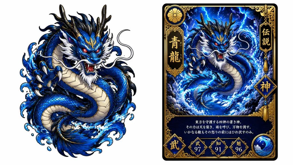 Fantasy Blue Dragon Mascot and Trading Card