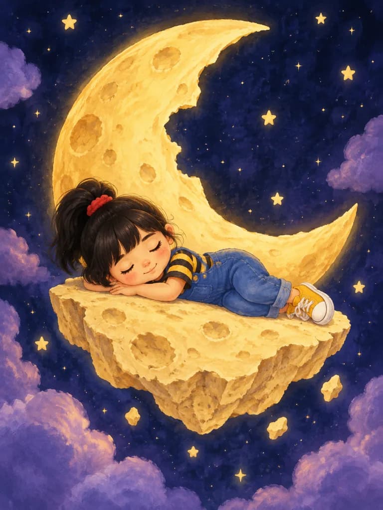 Child Sleeping on Floating Moon Rock