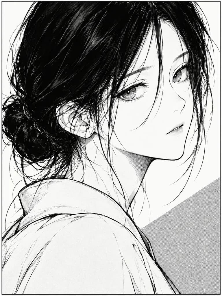 白黒青年漫画風 女性ポートレート