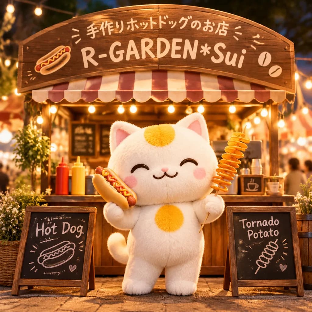 플러시 고양이 마스코트 푸드 트럭 노점