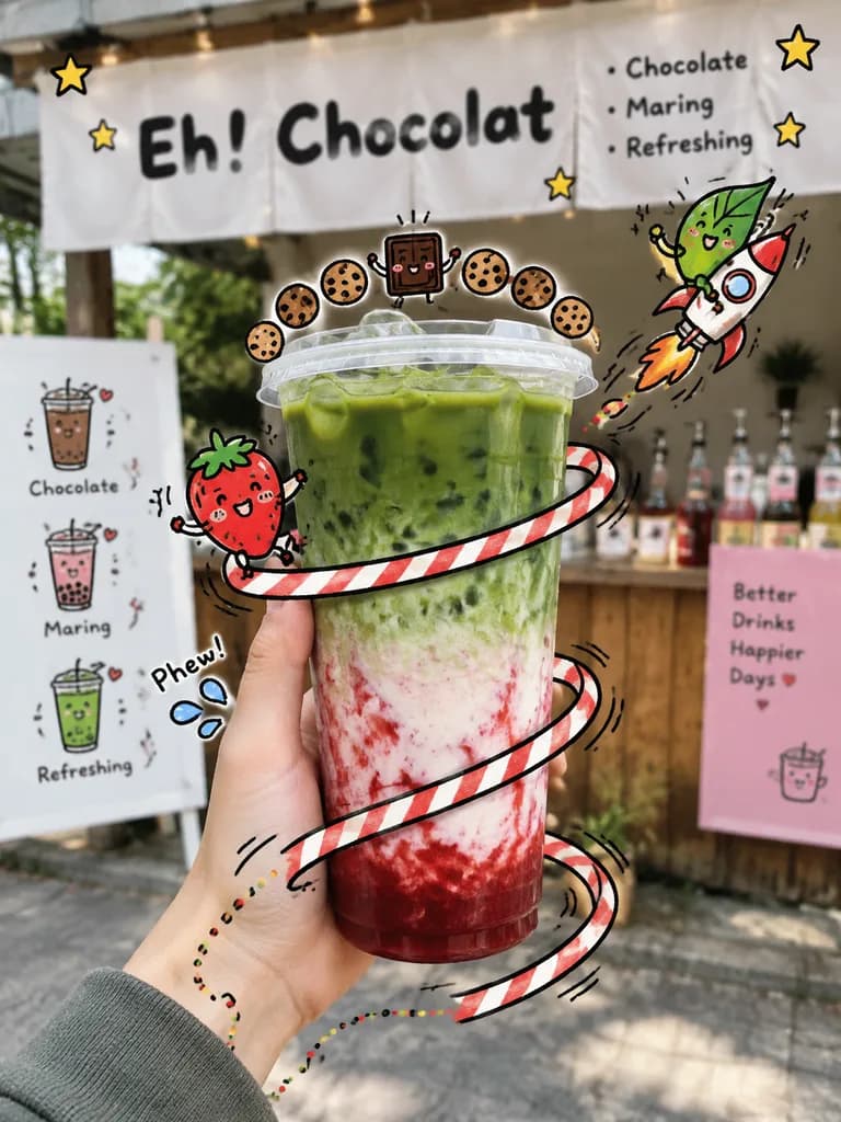 手繪塗鴉風層次飲品街拍