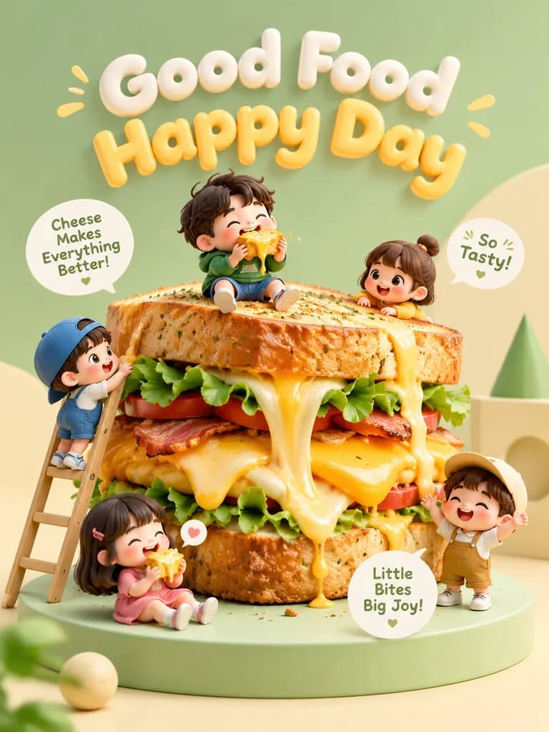 特大フードとちびキャラの広告ポスター